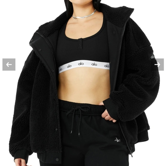 ALO Yoga Jackets & Blazers - NWOT- Alo Yoga black sherpa varsity jacket